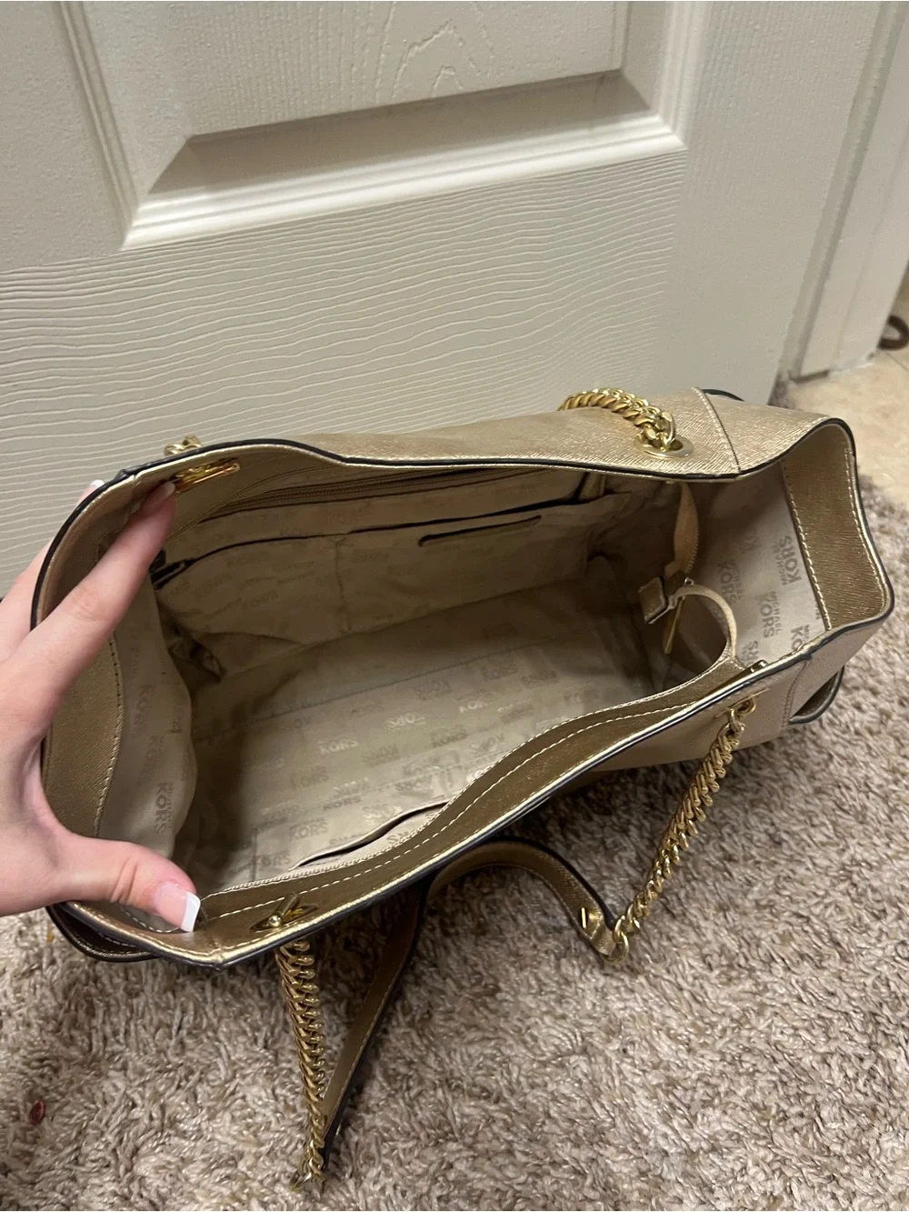 Michael Kors Metallic Gold Saffiano Chain-Shoulder Tote